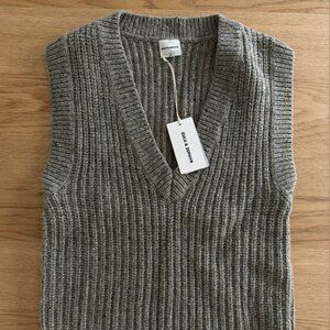 Olive Merino Wool Blend Rib Knit Vest